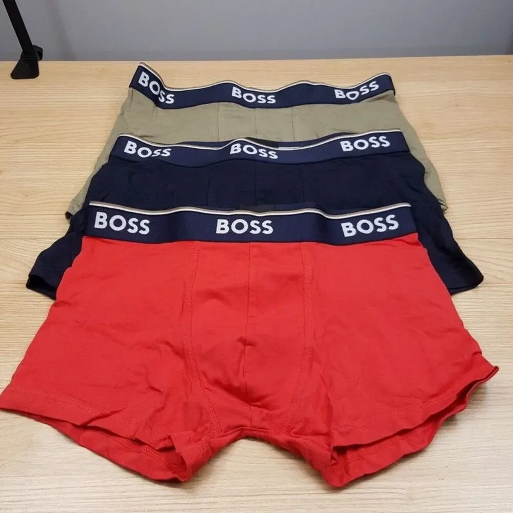 HUGO BOSS Mens Boxer Briefs 3-Pack Small Power Trunk Cotton Stretch Logo